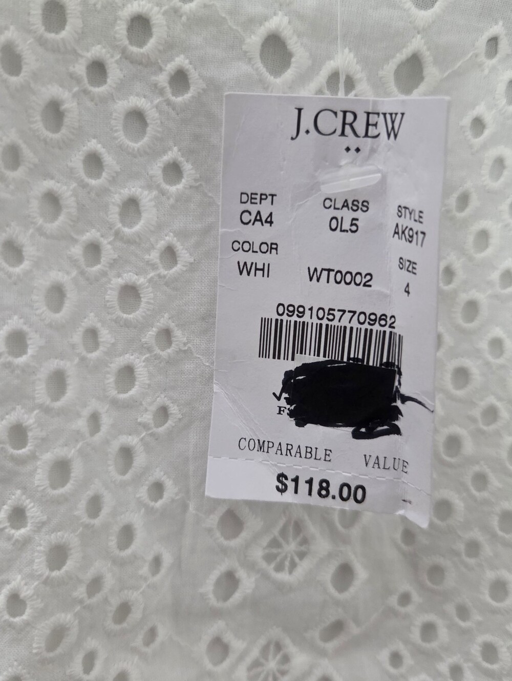 J.Crew Womens White Lace Teird Eyelet Midi Preppy Peasant Dress SZ 4  NWT - Picture 8 of 8